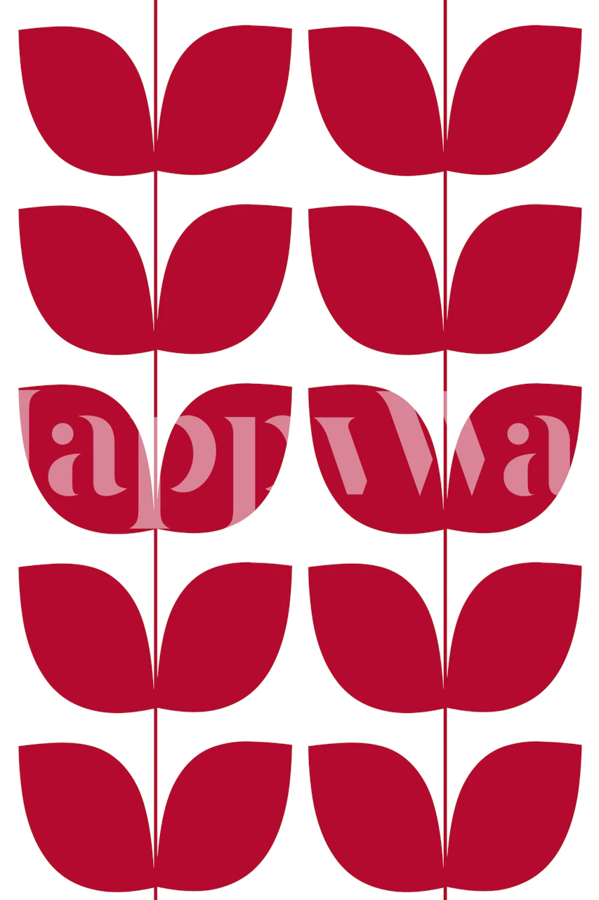 Red leaf pattern on white background mid century modern wallpaper