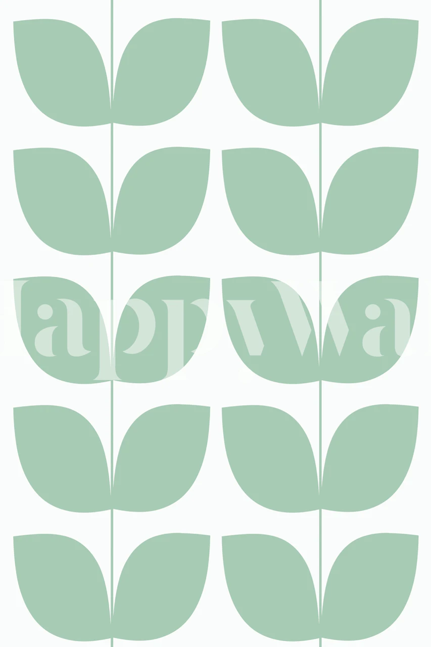 Mint green leaves pattern wallpaper in mid century style
