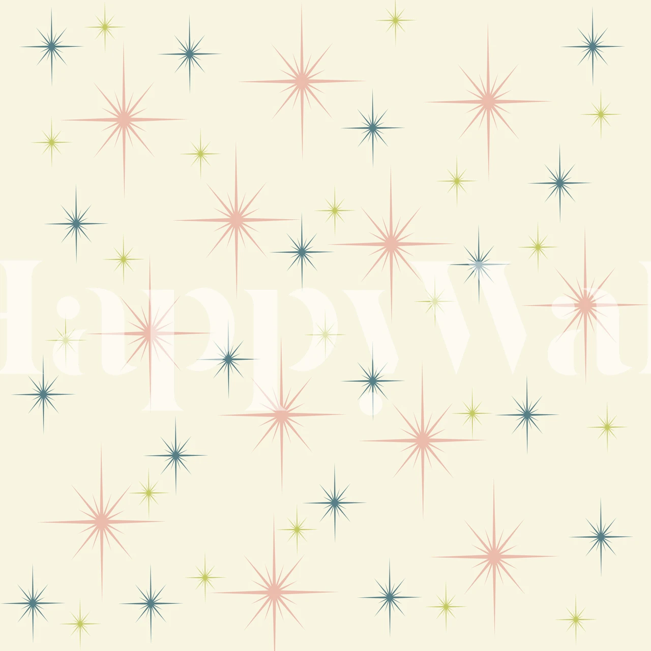 Med en elegans inspirerad av medeltiden visar den livliga och vintage-inspirerade väggmålningen, Mid-Century Modern Stars.