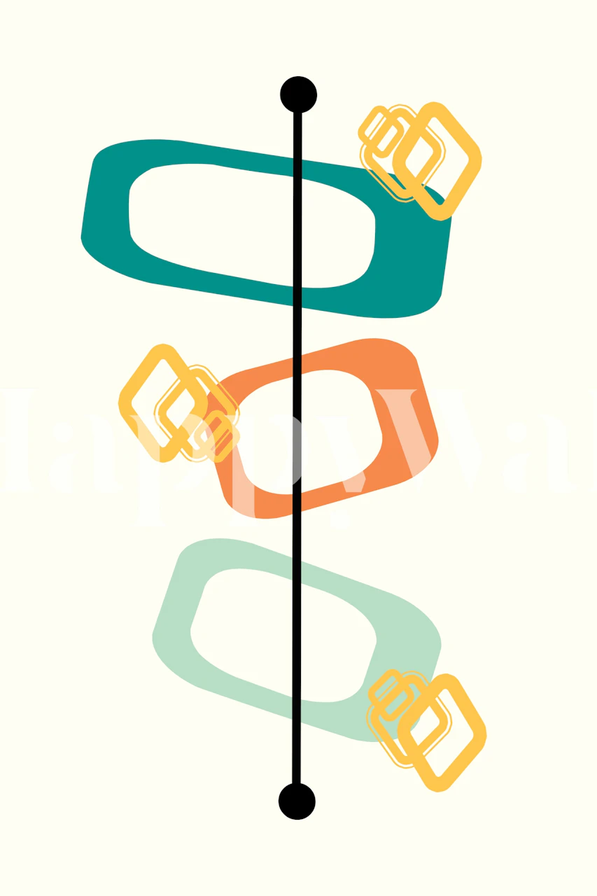 Geometric shapes in teal, orange, and yellow on cream background wallpaper