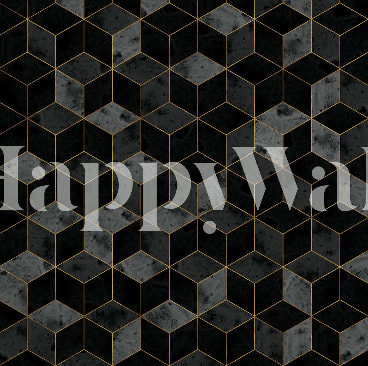 Dark marble cubes with gold accents wall mural