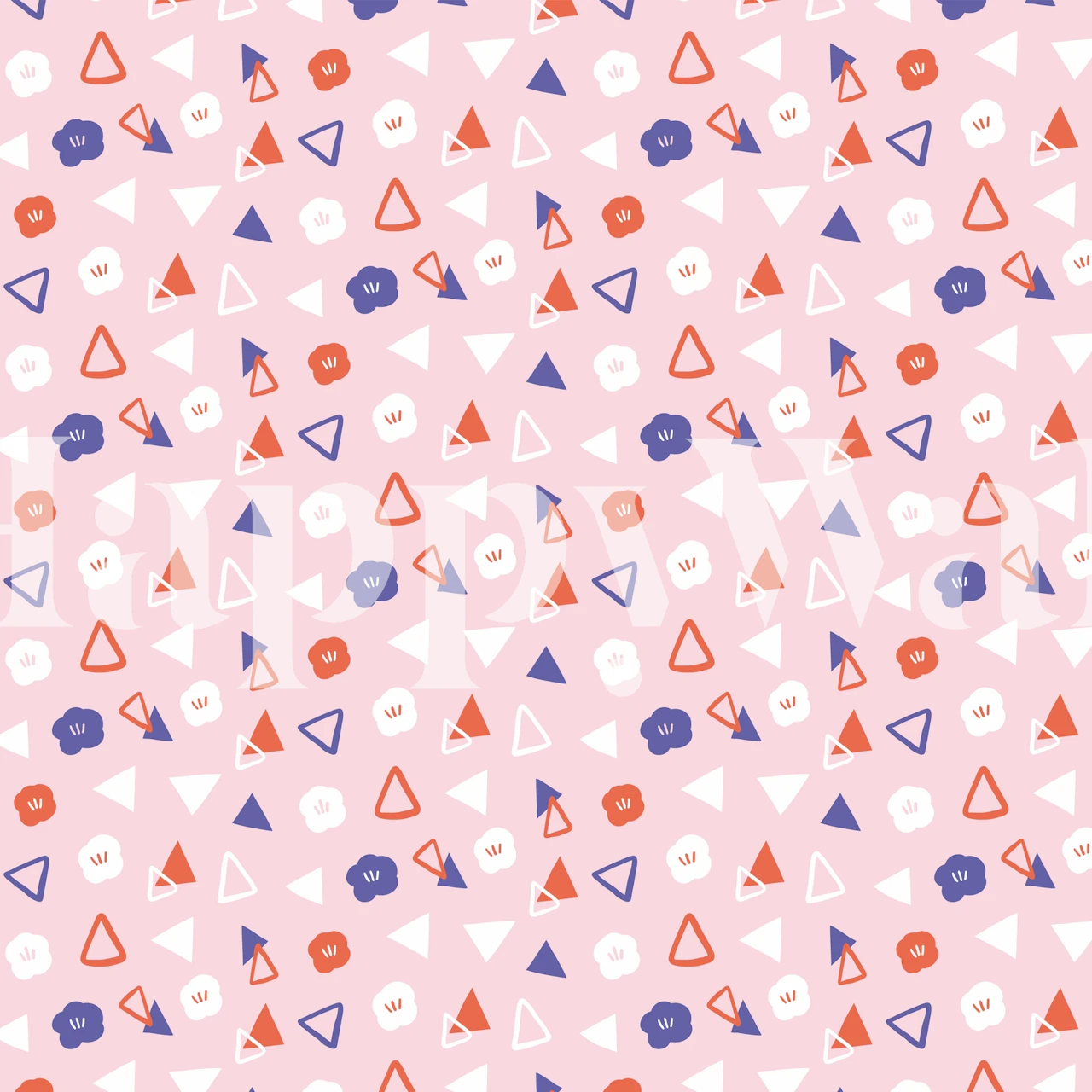 Colorful geometric triangle pattern in pink, red, purple, and white wallpaper