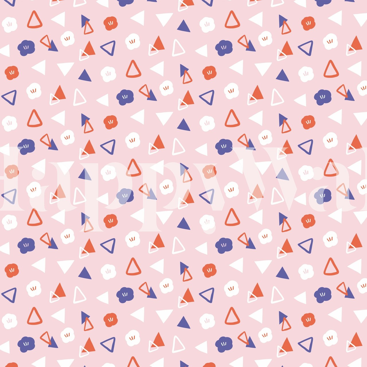 Colorful geometric triangle pattern in pink, red, purple, and white wallpaper