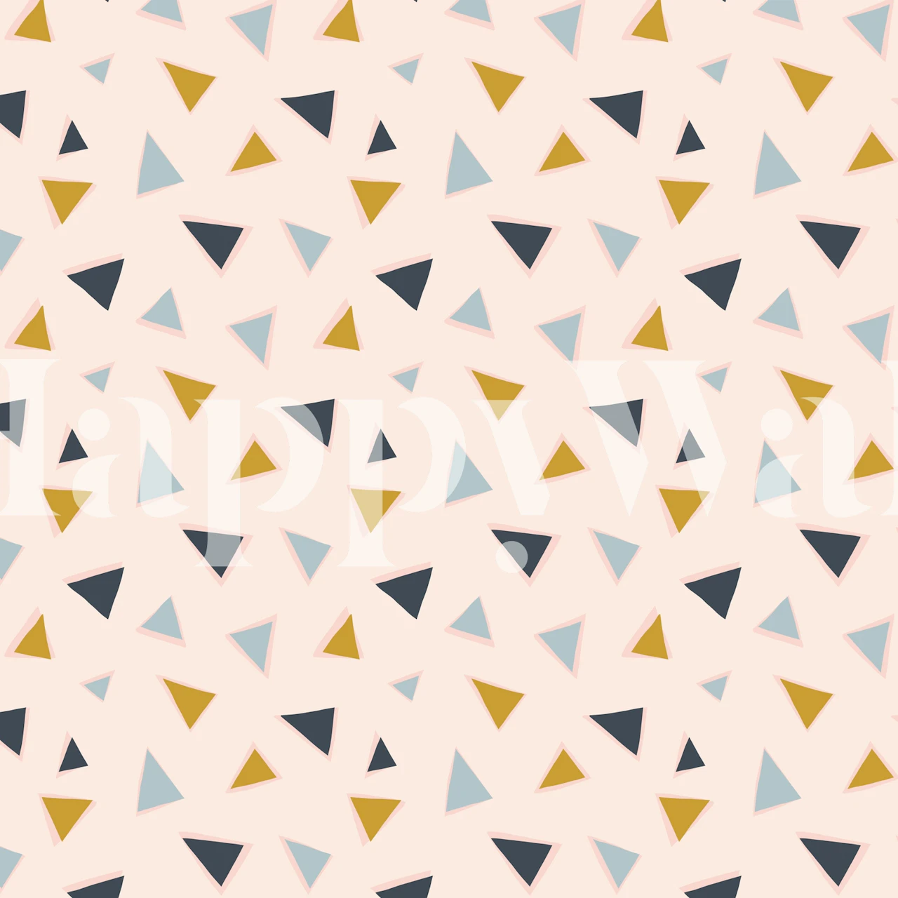 Geometriskt triangelmönster tapet i guld, marinblå och elfenben