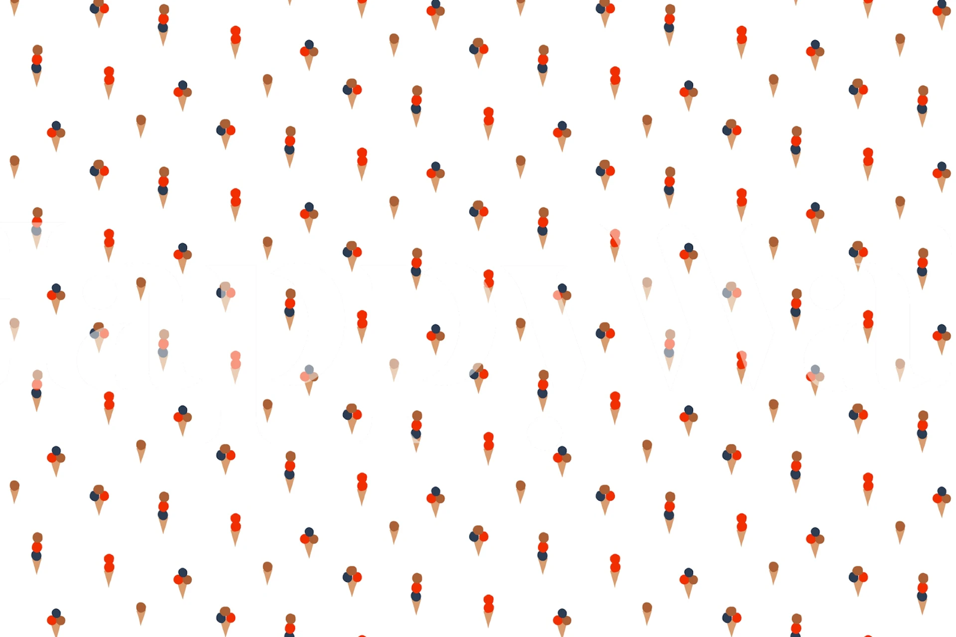 Ice cream cones in red, blue, and brown on white wallpaper