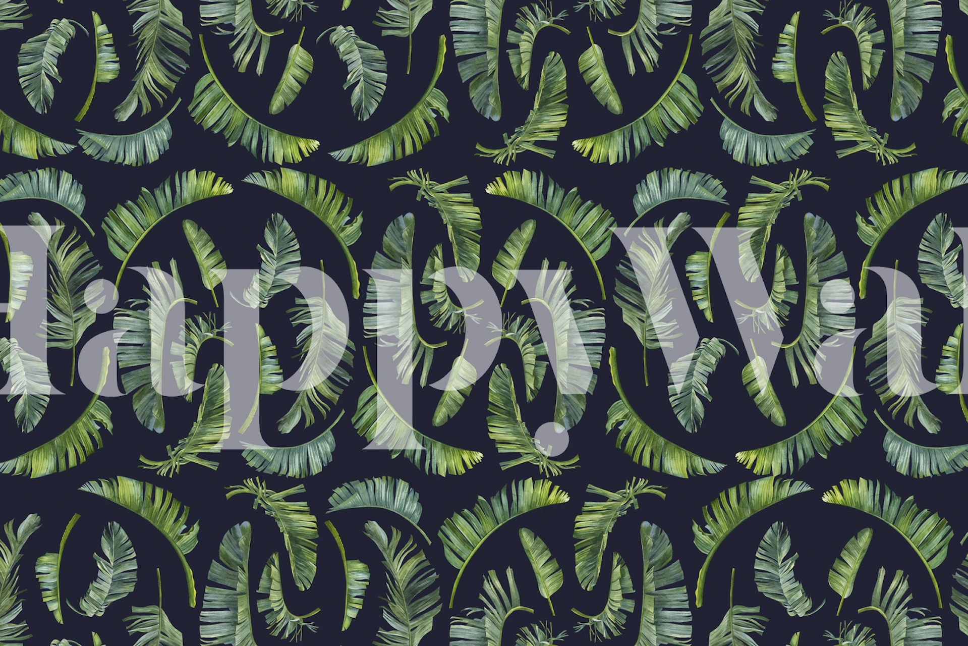 Botanical themed Leaf Back Blue wall mural with green patterns on a blue background