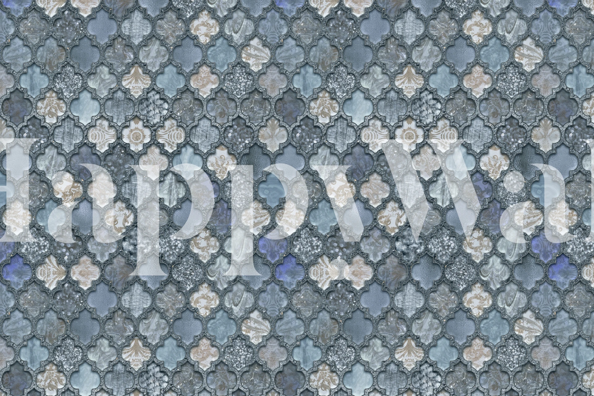 Vintage Moroccan tiles blue wallpaper design