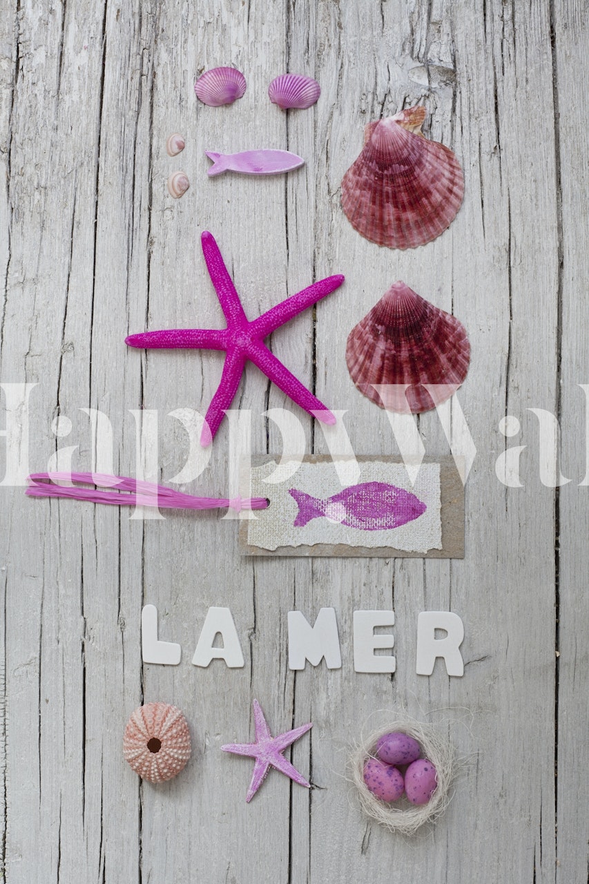 La Mer Pink Beach Collage wallpaper in a room