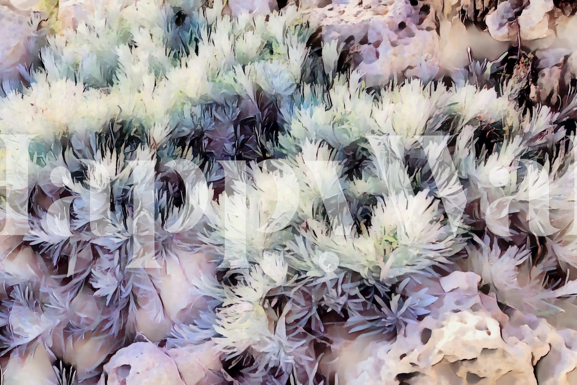 Soft-hued lavender field wall mural with soothing purples and greens for home decor