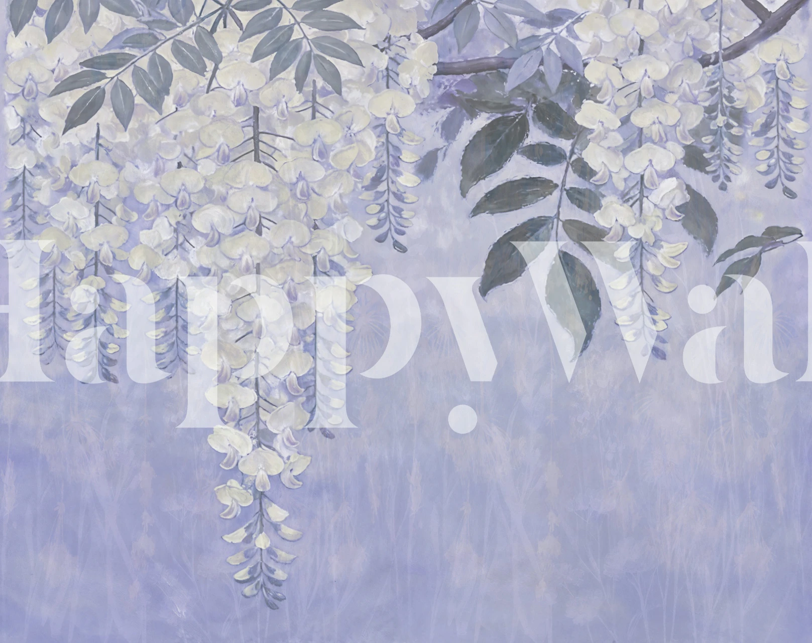 Soft-hued lavender field wall mural with soothing purples and greens for home decor