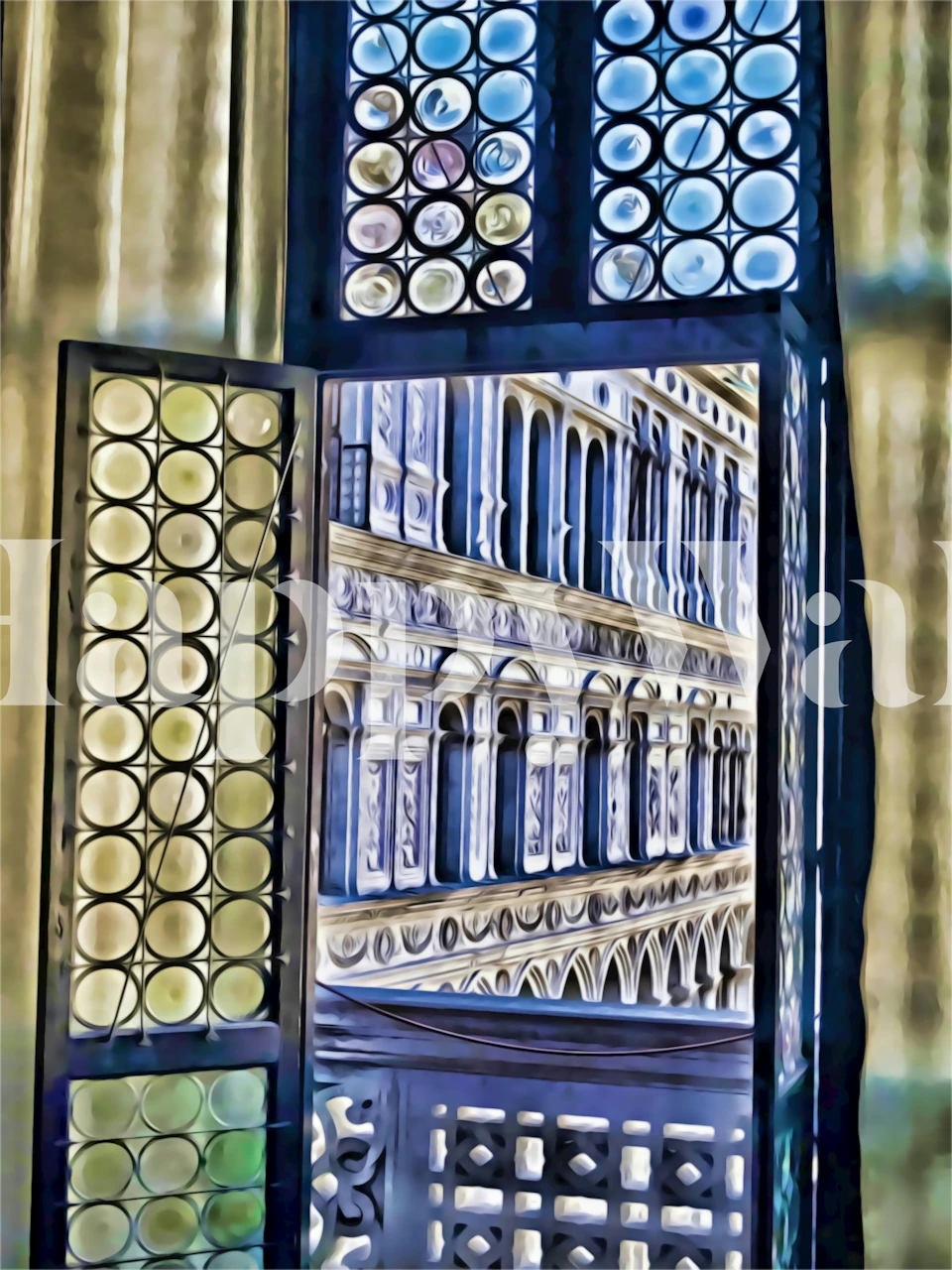 Venice View wall mural with blue architecture details