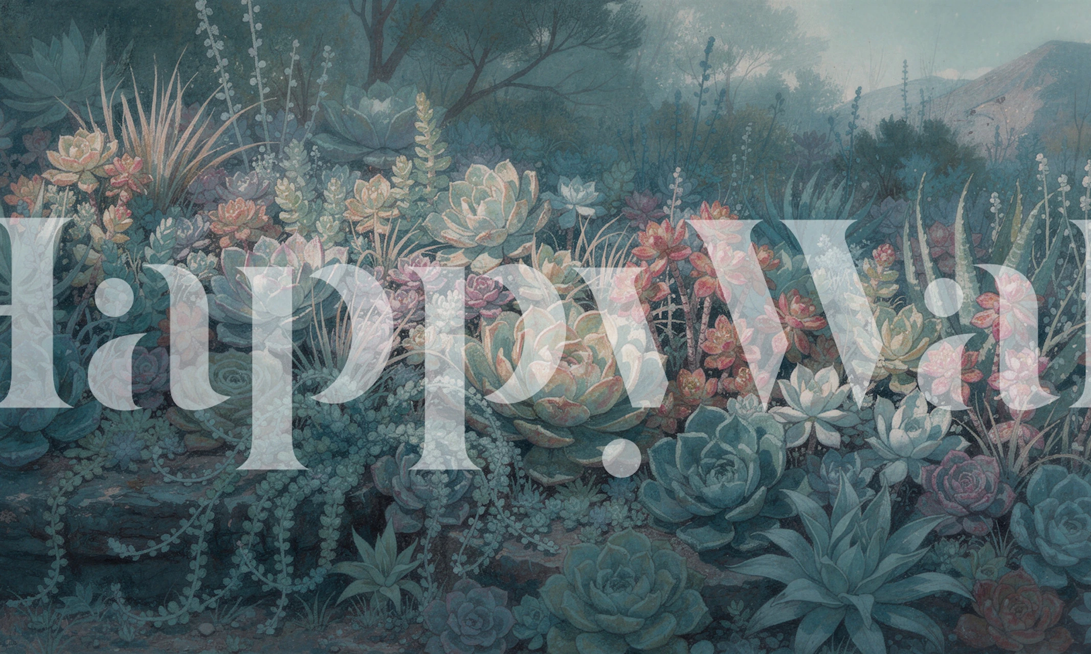 Succulent garden wallpaper design in a room