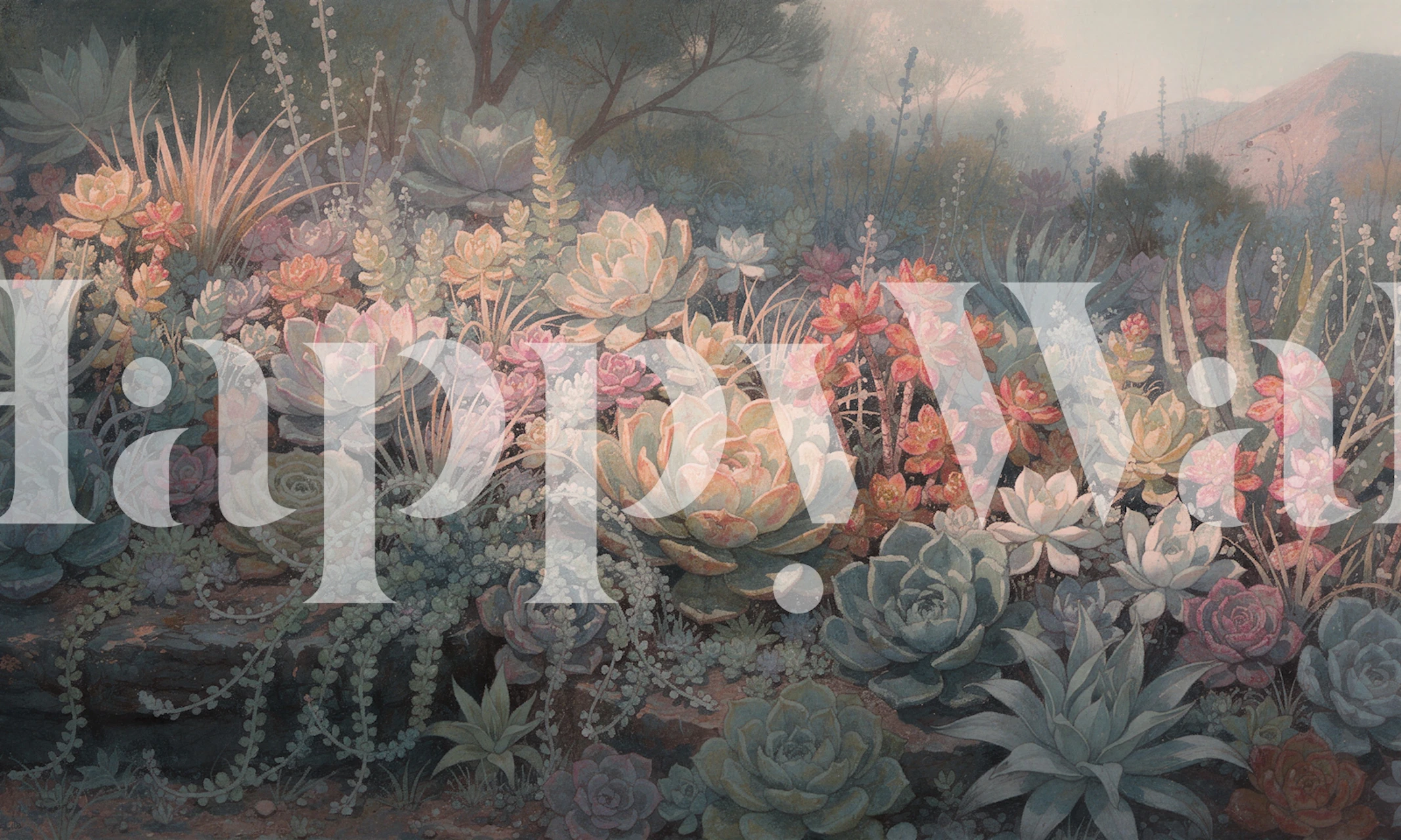 Succulent garden wallpaper design in a room