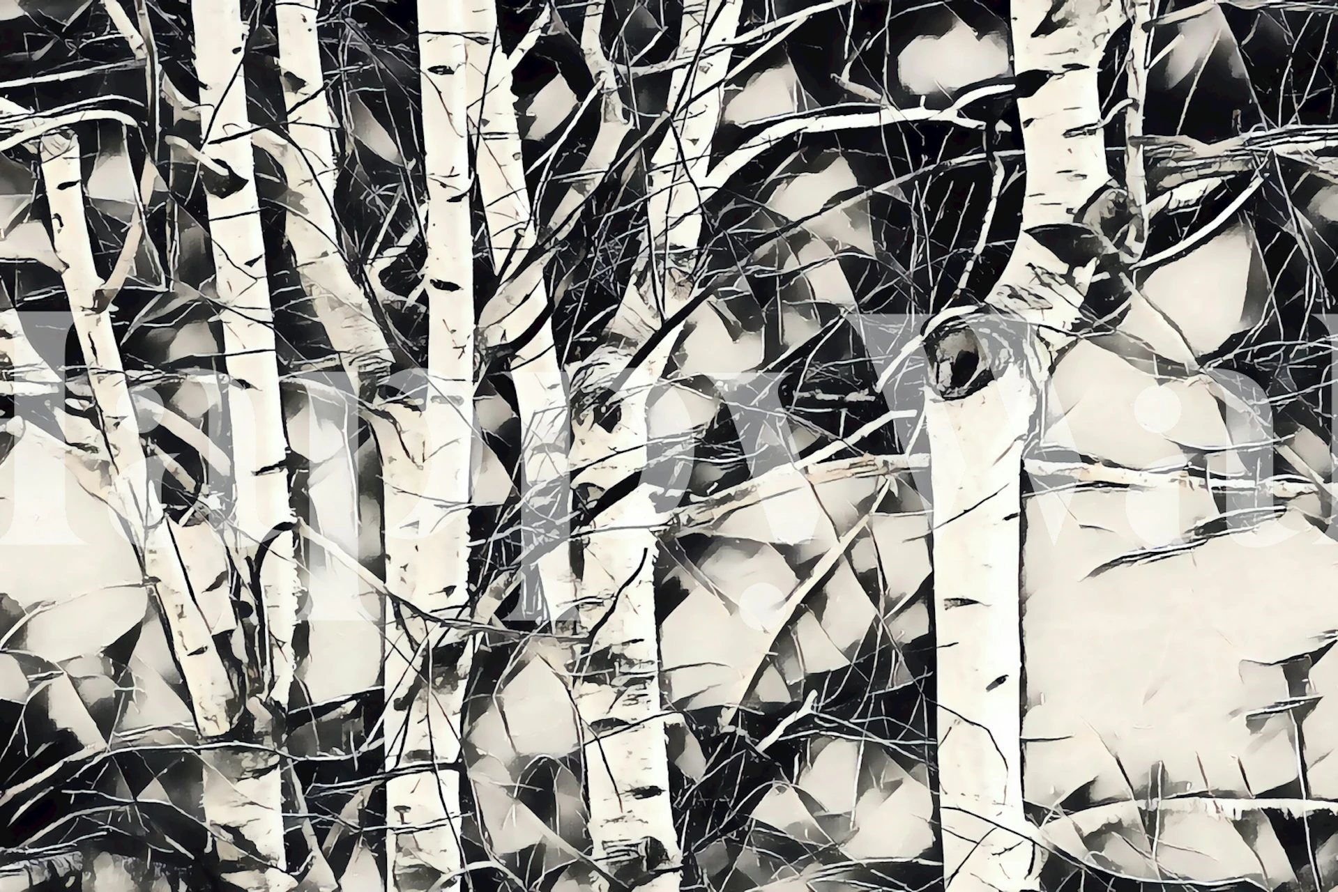 Black and white birch trees pattern wallpaper