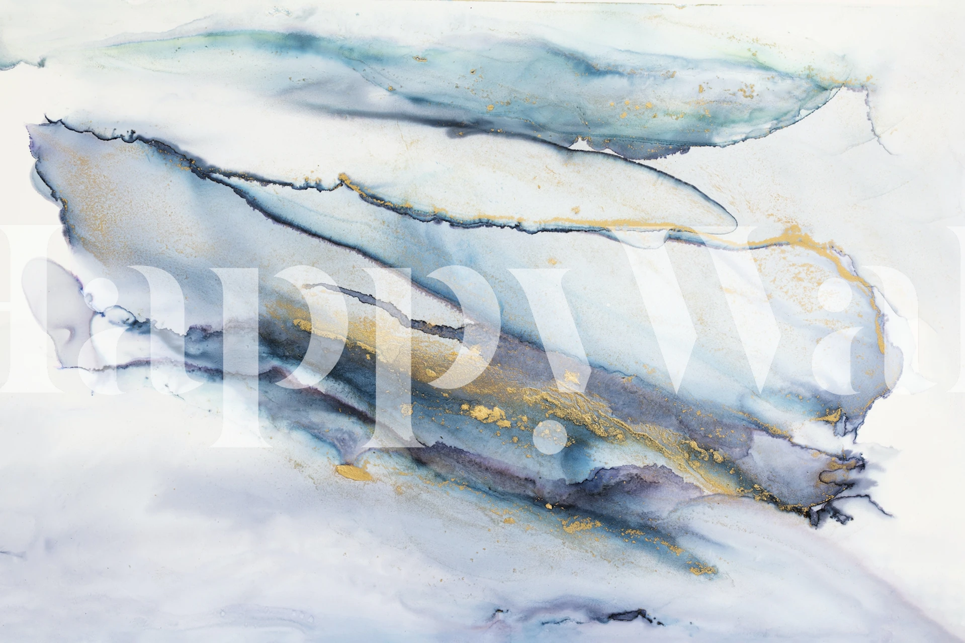 Indigo marble wallpaper with blue and gold abstract swirls