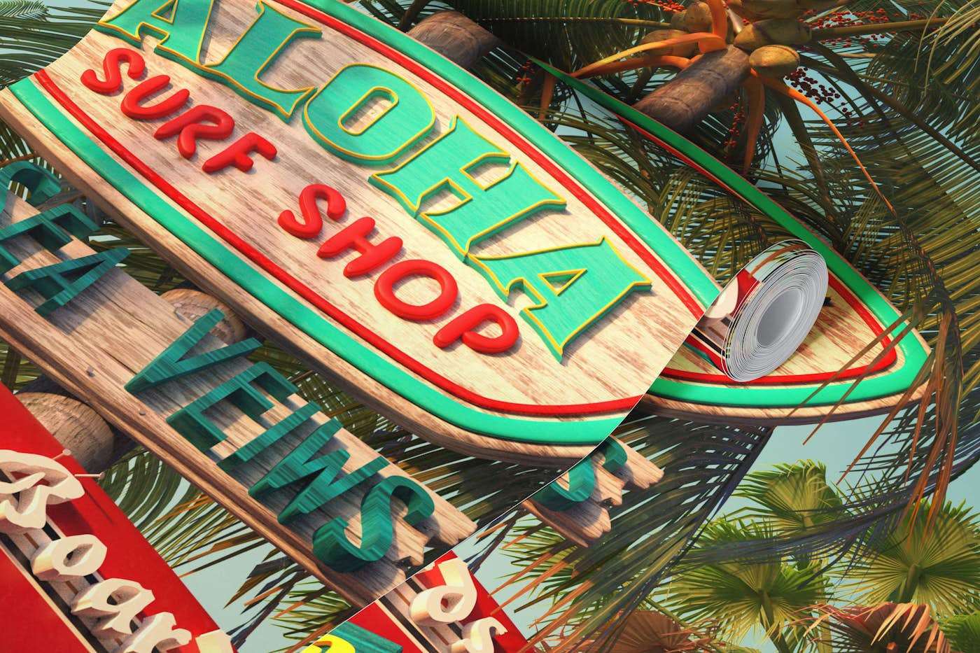 Aloha Surf shop wallpaper roll