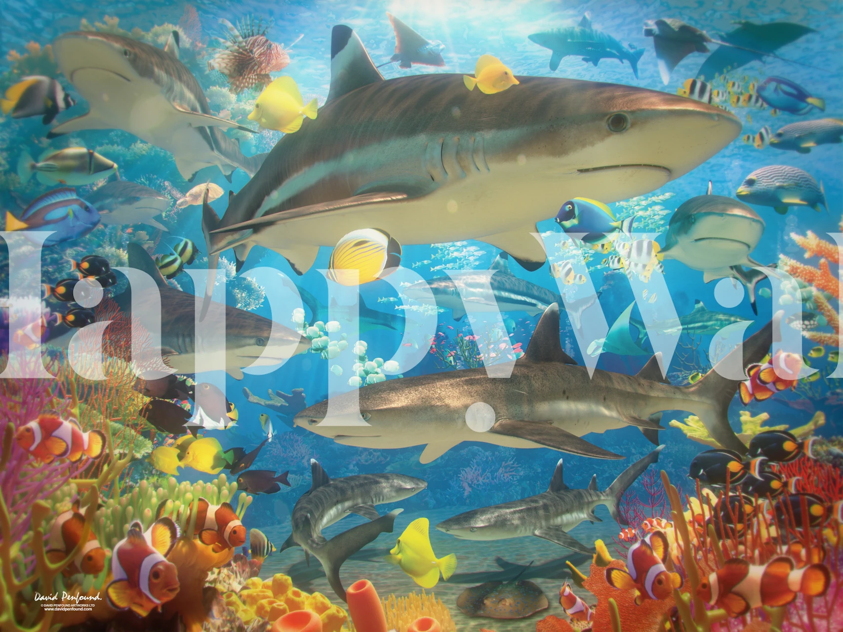 Reef Sharks wallpaper in a vibrant underwater scene