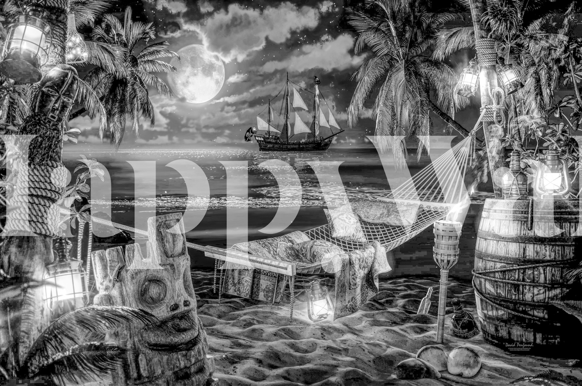 Tropical beach hideaway wallpaper in a room