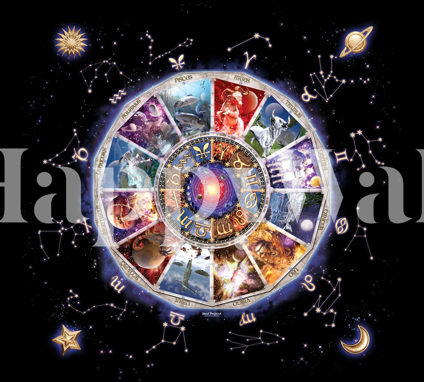 Zodiac wallpaper design in a room