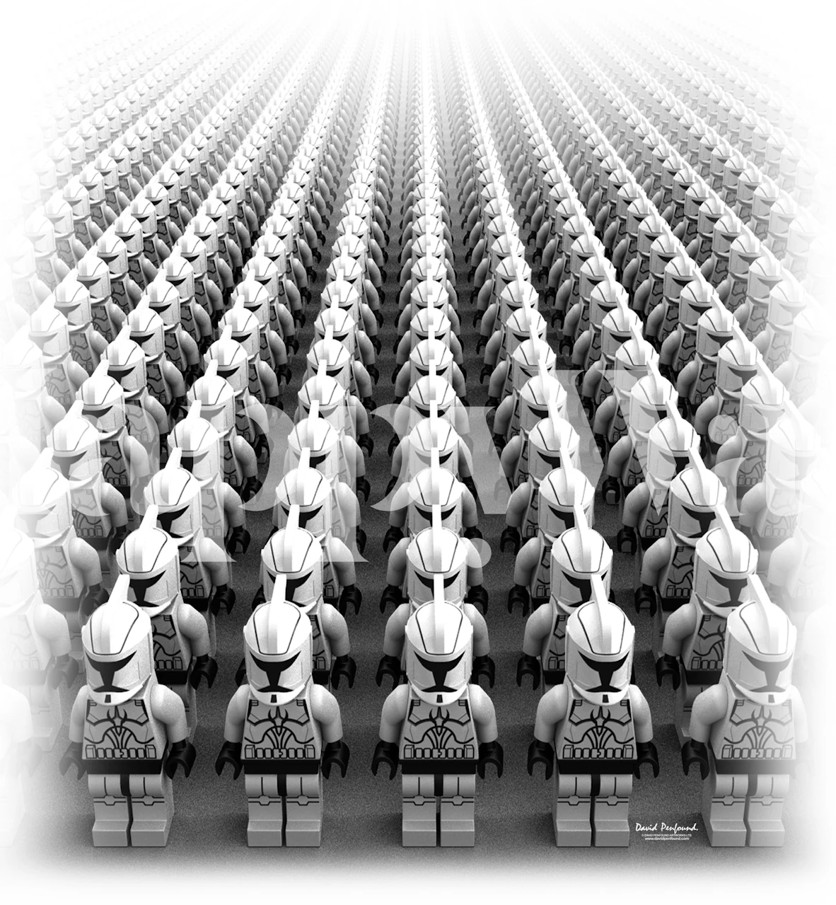 Black and white army of clone figures wallpaper