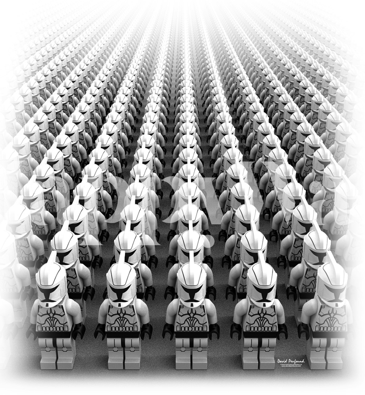Black and white army of clone figures wallpaper