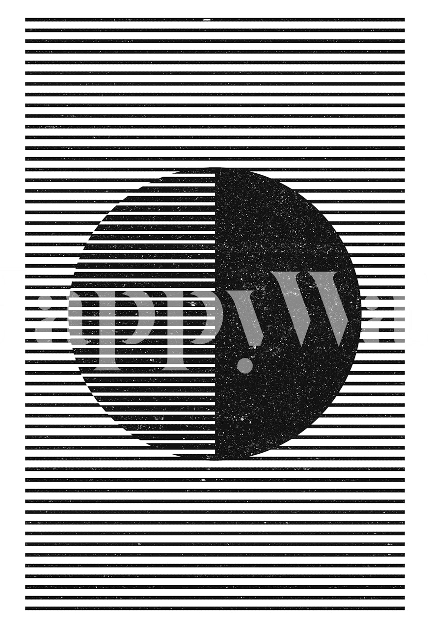 Abstract geometric half-moon wall mural in black and white