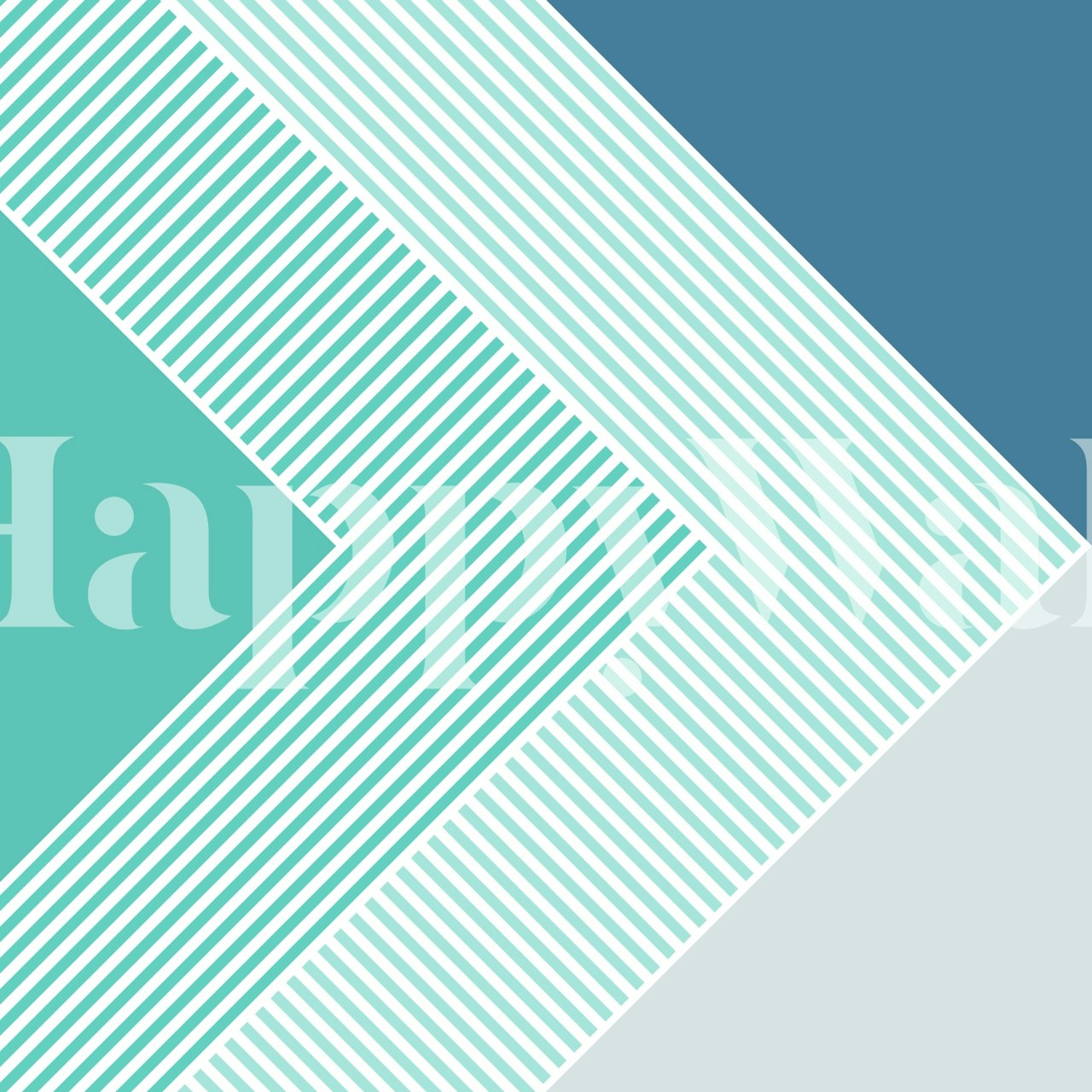 Geometric teal wallpaper with triangles and stripes in shades of blue and green