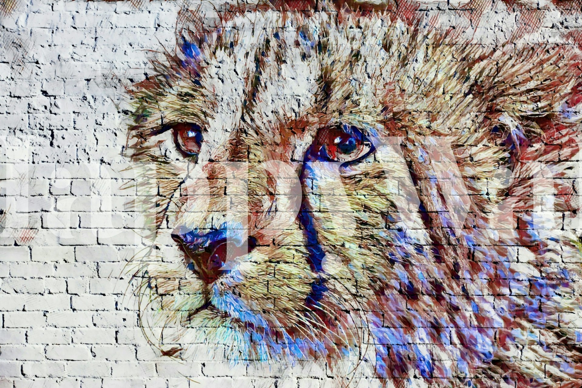 Cheetah graffiti wallpaper in a room