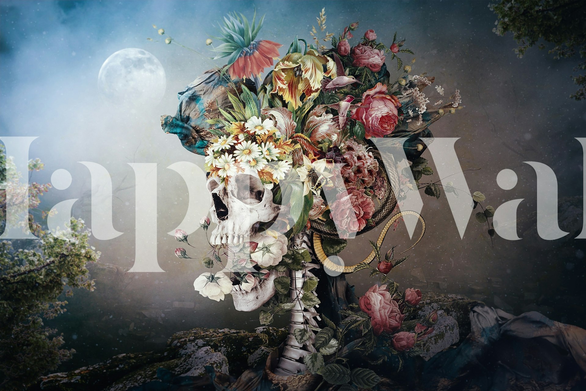 Floral Skull Wallpaper - Beautiful and Unique Designs | Happywall