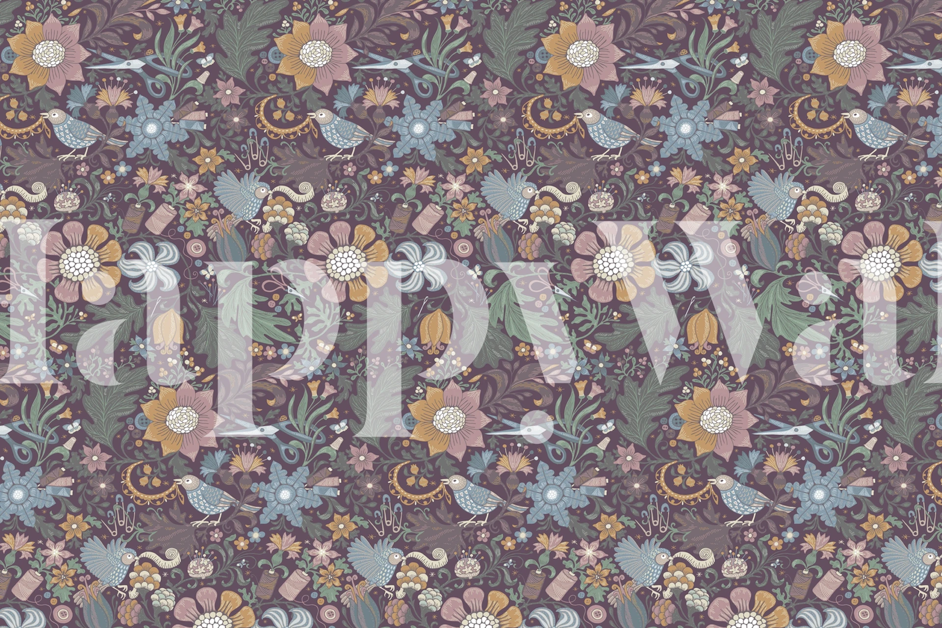 Sewing Story Mauve blomster tapet i et rum