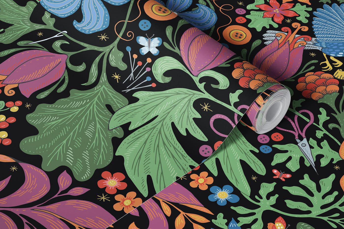 Sewing Story Black wallpaper roll