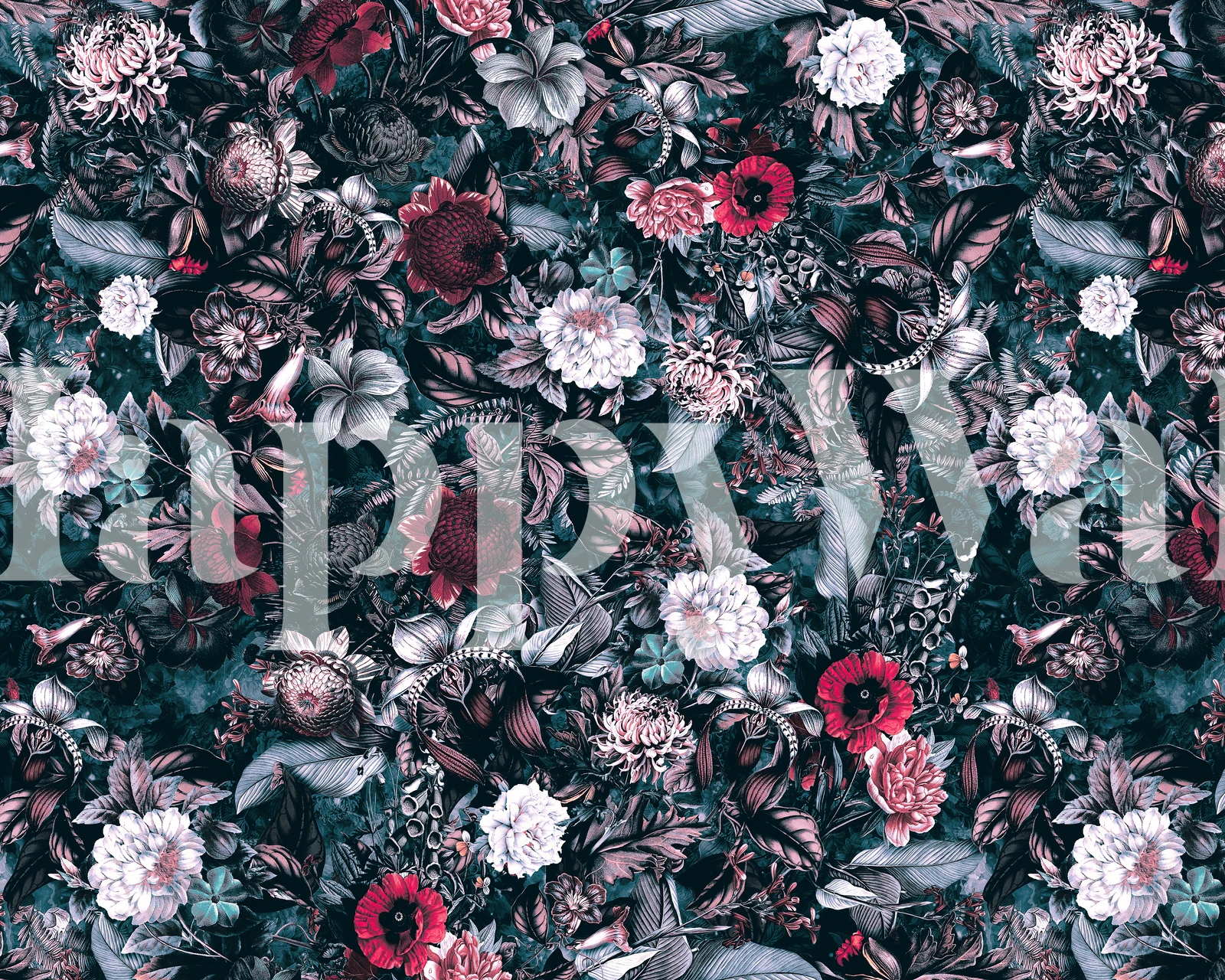 Tamna cvjetna pozadina s ćudljivom temom noćnog vrta