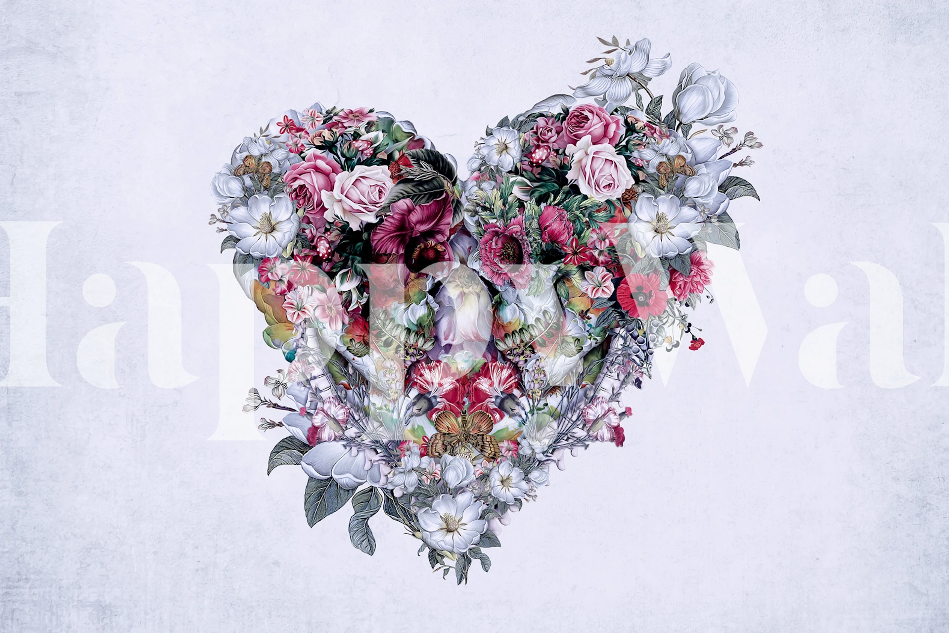 Florales Herz Tapetendesign in einem Raum