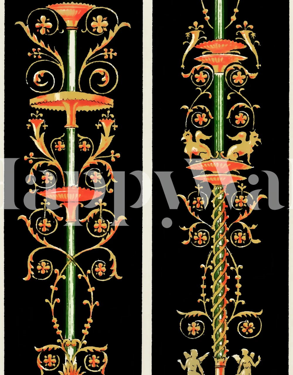 Vintage floral pattern in colorful hues on a black background wallpaper