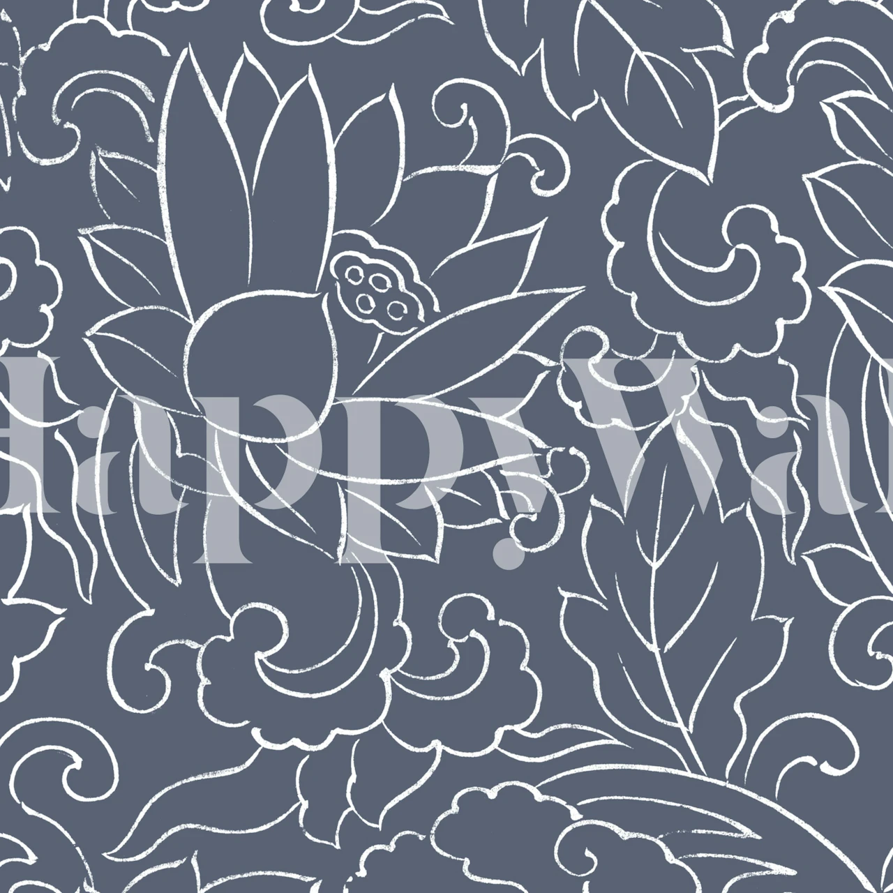 Blue-grey lotus flower wallpaper in a room
