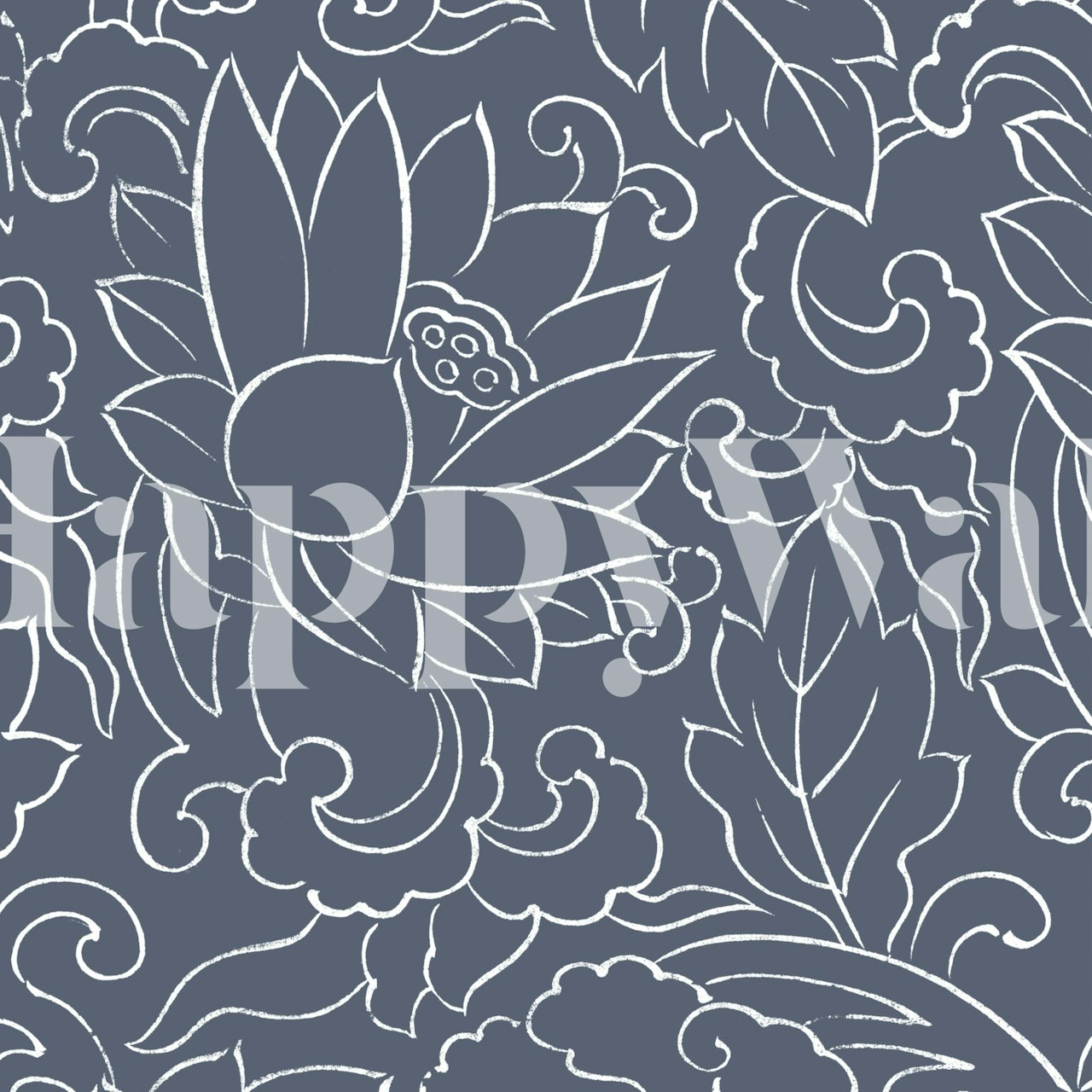 Blue-grey lotus flower wallpaper in a room