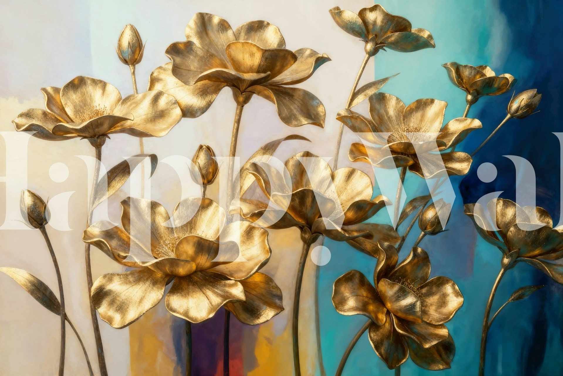 Diseño de papel pintado Gold Flower en una habitación