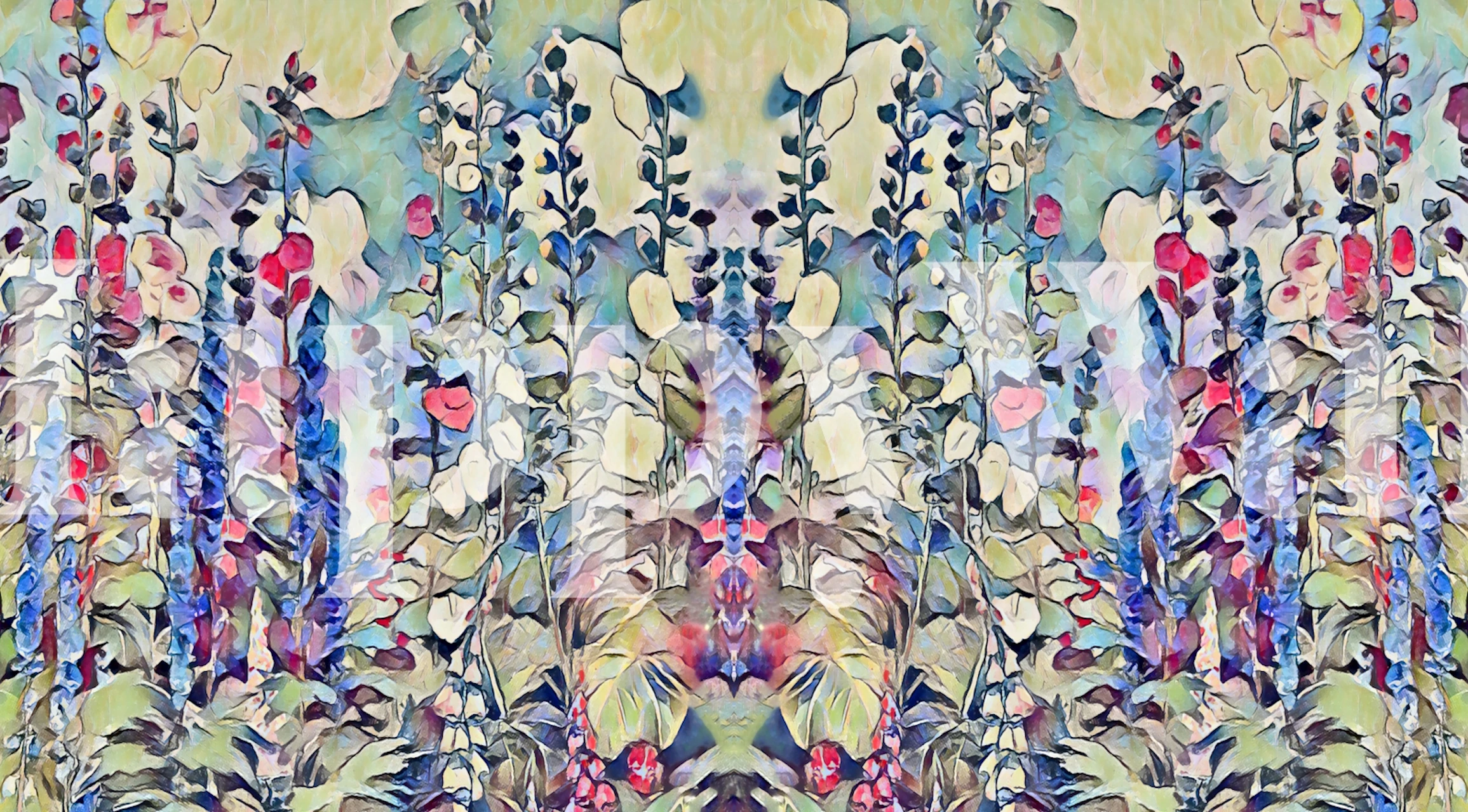 Vintage impressionistic painting of a floral garden with muted, pastel colors for a wall mural