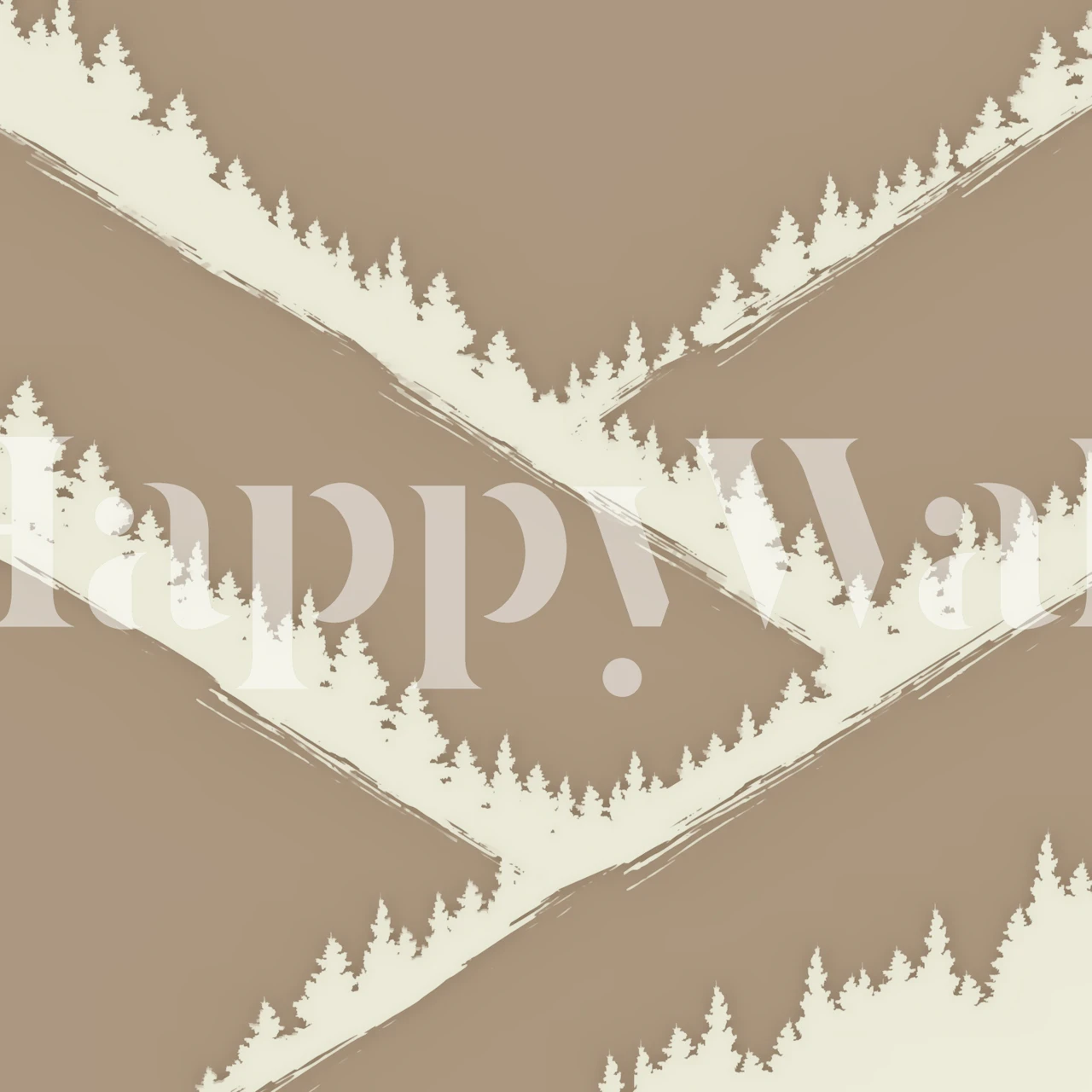 Papier peint abstrait forêt et chaîne de montagnes aux tons terreux