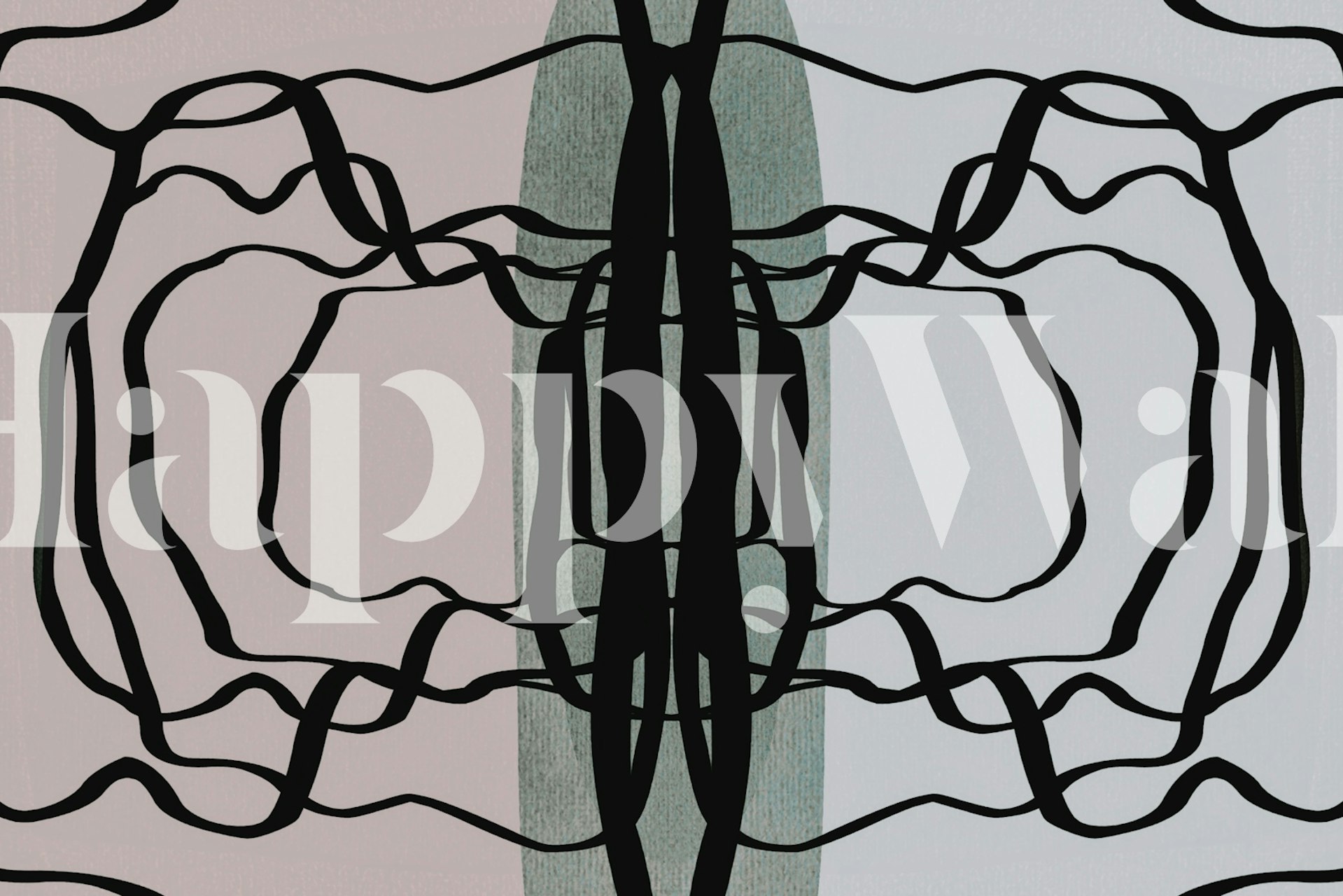 Abstract ocean waves mural in a minimalist style with soft color palette