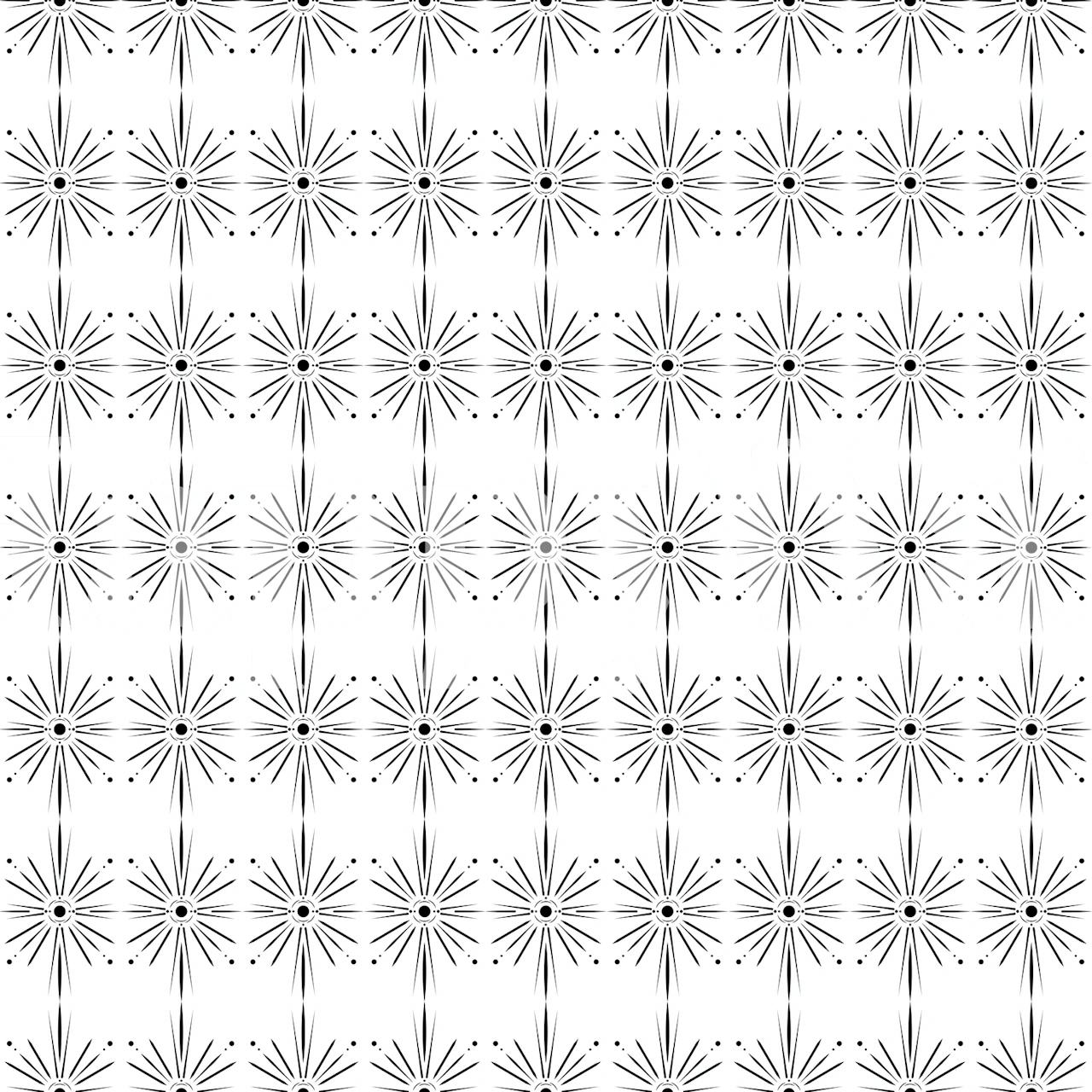 Sun Star wall mural with a pattern of intricate sun stars against a crisp white background