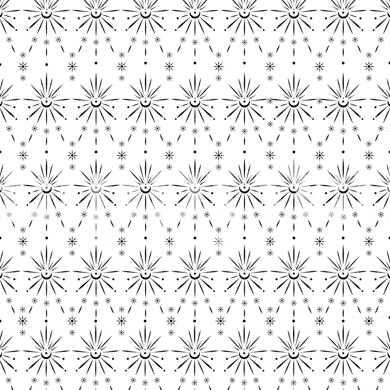 Black and white repeating starburst pattern wallpaper