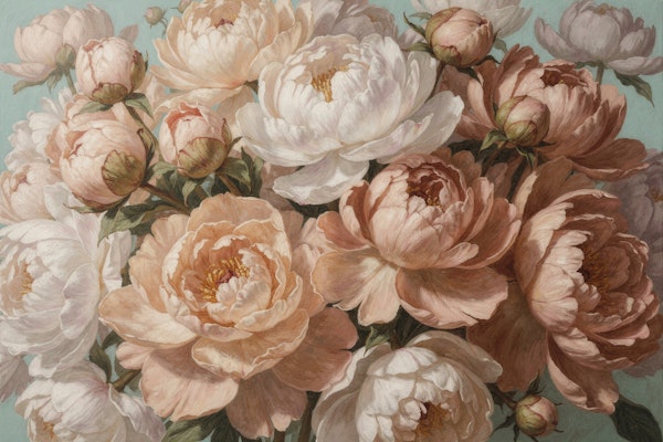 Fresh Peonies on Teal