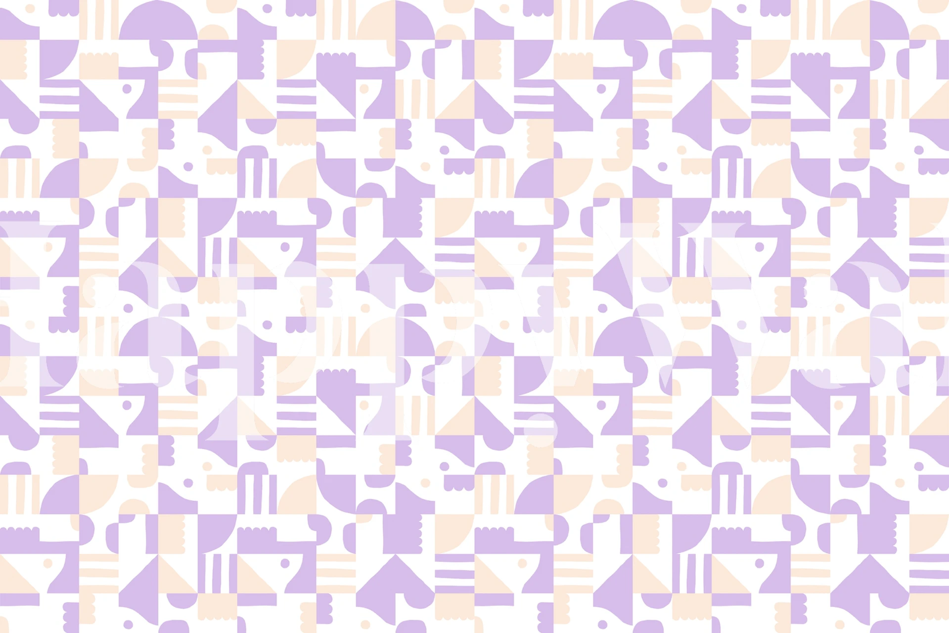 Colorful geometric patterns in pastel lavender and peach wallpaper