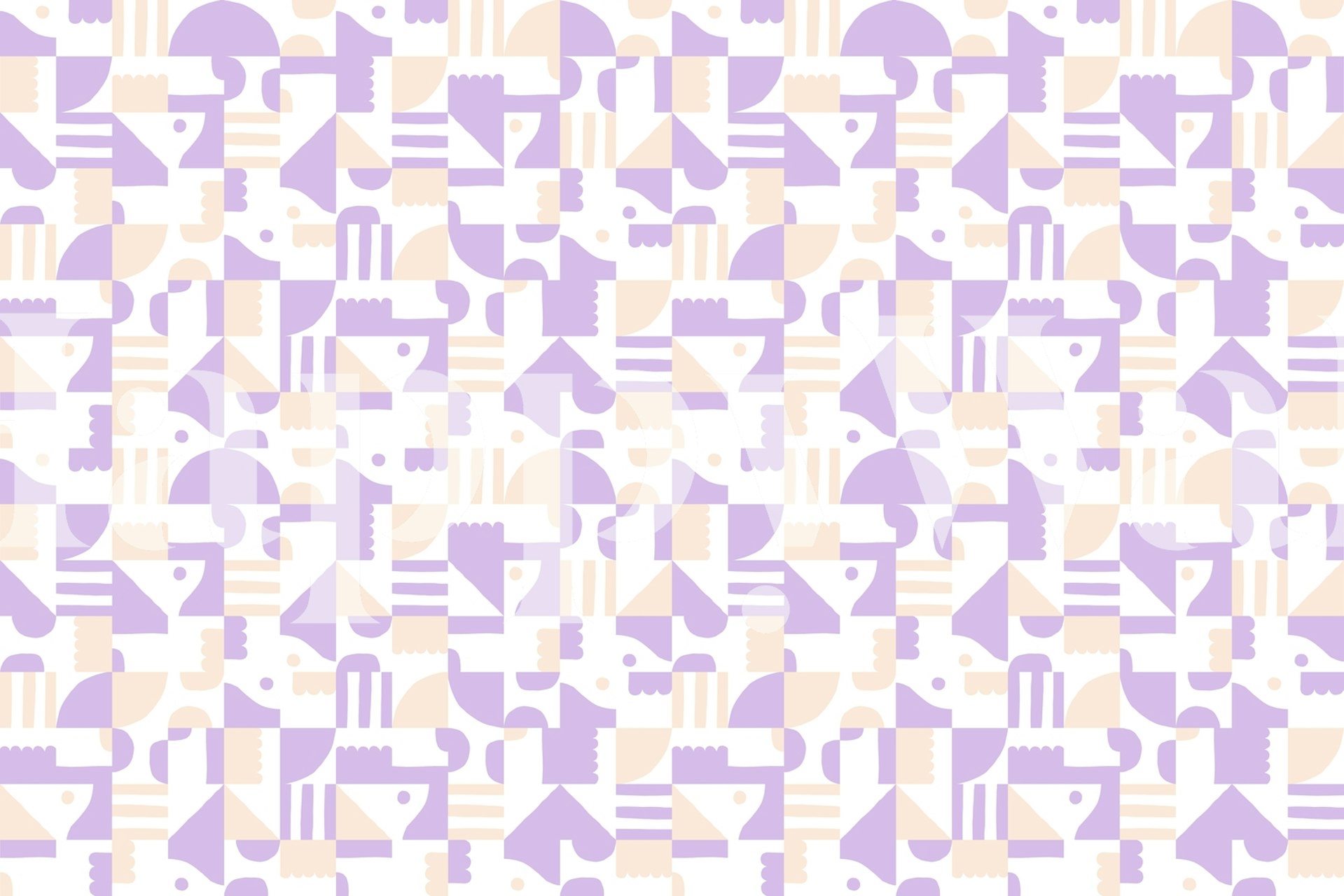 Colorful geometric patterns in pastel lavender and peach wallpaper