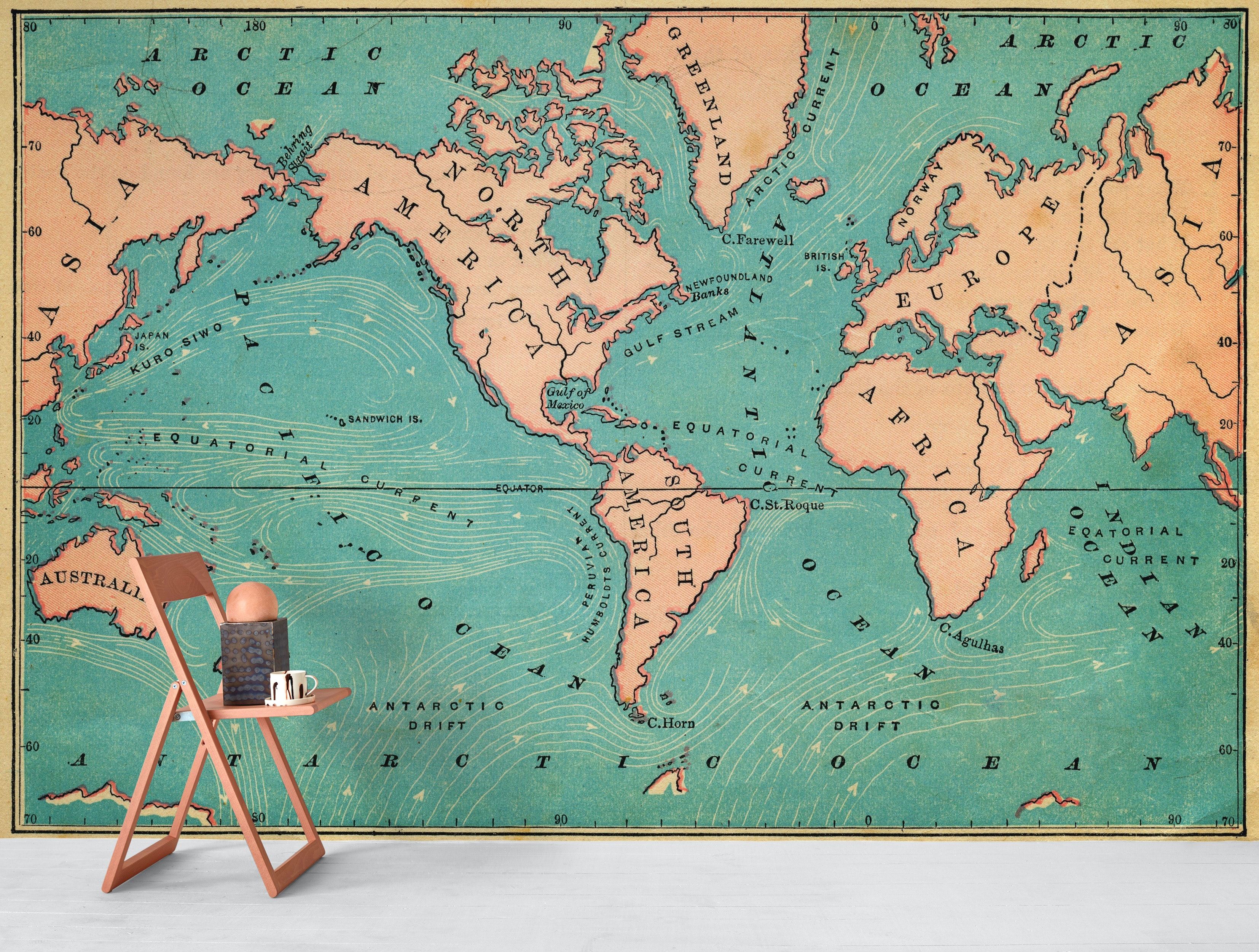 Varldskarta Retro Tapet Fototapet Gammal Karta Happywall