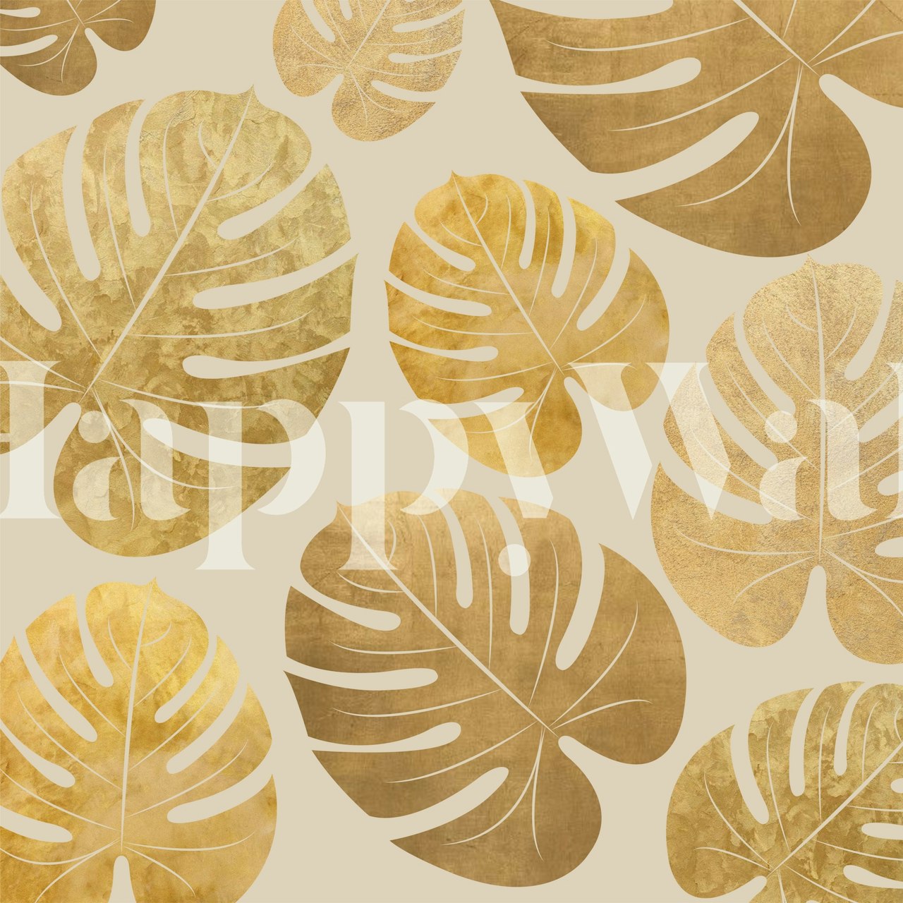 Golden palm leaves wallpaper in a room