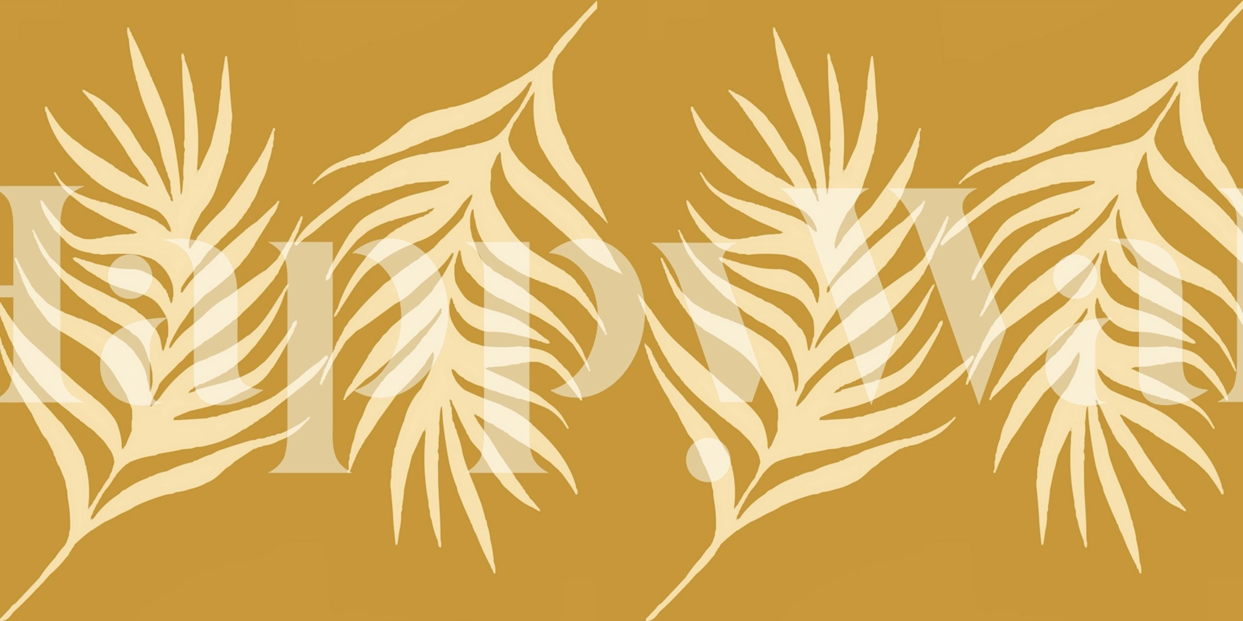 Golden Palm Leaves Wallpaper displayed in a room