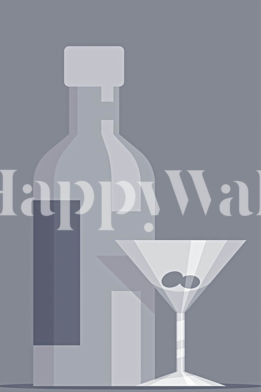 Monochrome vintage cocktail bottle and martini glass wall mural