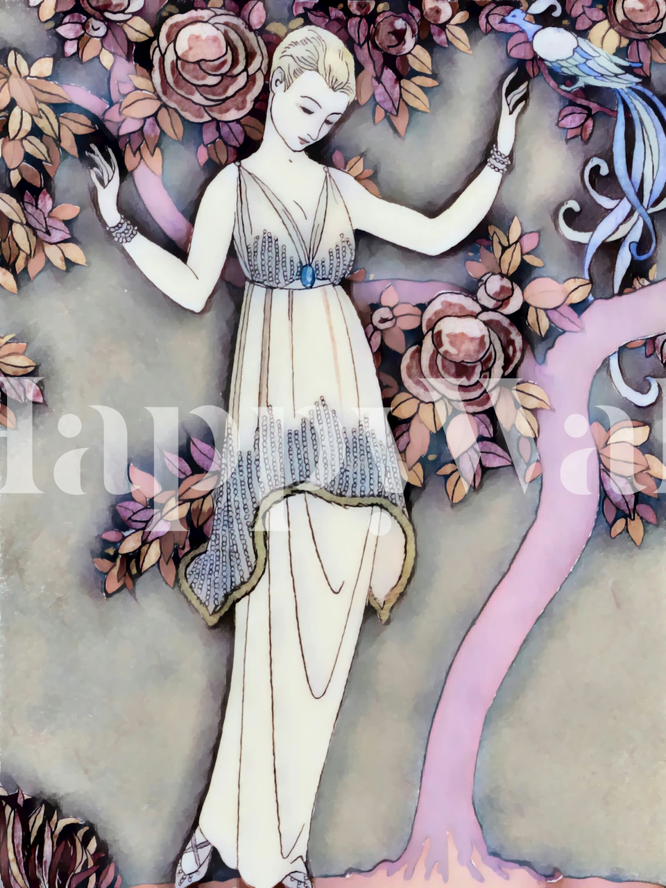 Tropical Vintage Jungle Girl tapetdesign